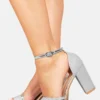 Ankle Strap Block Heeled With Buckle And Glitter - Sandalen Met Hoge Hak - Silver